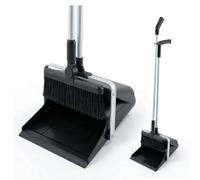 MSV - Set Balai et Pelle à Long Manche (111cm) - Kit Balayage Ergonomique Anti Mal de Dos - Pelle à Fermeture Automatique Anti-Renversement - Tête Pivotante 180° & Rangement Vertical - Noir