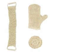 MSV - Set de Bain Exfoliant 3 Pièces en Sisal - Éponge, Gant & Gratte-Dos - Exfoliation Douce & Peau Radieuse - Accessoires Naturels - 18x22 cm / Ø13 cm / 12x60 cm