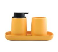 MSV Set de salle de bain 3 pièces en céramique Maonie Distributeur de savon Porte-bijoux et gobelet Jaune safran