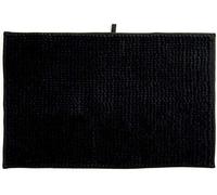 MSV - Tapis de Bain Chenille - Poils Longs Microfibres Moelleux Anti-dérapant - 40 x 60 cm - Noir - Lavable en Machine - Boucle d'Accrochage pour Séchage Rapide
