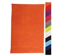 MSV - Tapis de Bain Chenille - Poils Longs Microfibres Moelleux Anti-dérapant - 40 x 60 cm - Orange - Lavable en Machine - Boucle d'Accrochage pour Séchage Rapide