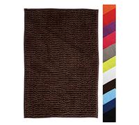 MSV - Tapis de Bain Chenille - Poils Longs Microfibres Moelleux Anti-dérapant - 60 x 90 cm - Chocolat - Lavable en Machine - Boucle d'Accrochage pour Séchage Rapide