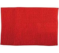 MSV - Tapis de Bain Chenille - Poils Longs Microfibres Moelleux Anti-dérapant - 60 x 90 cm - Rouge - Lavable en Machine - Boucle d'Accrochage pour Séchage Rapide