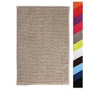 MSV Tapis de Bain Tapis de Douche „Chenille“ Poils Longs Microfibres Moelleux Anti-dérapant 60x90 cm Taupe