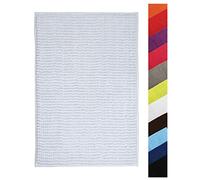 MSV Tapis de bain Chenille Microfibre poils longs antidérapant lavable en machine 60x90 cm Blanc