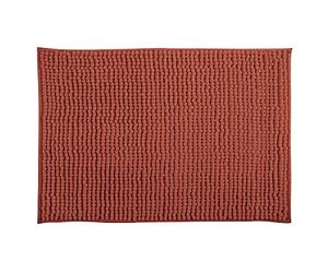 MSV - Tapis de Bain Microfibre Chenille - Poils Longs Anti-dérapant - Lavable en Machine - Boucle d'Accrochage Pratique - Confort et Hygiène Optimisés - Terracotta - Unitaire - 60x60 cm