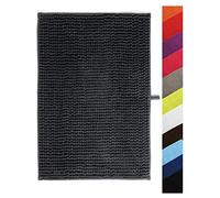 MSV Tapis de Bain Tapis de Douche „Chenille“ Poils Longs Microfibres Moelleux Anti-dérapant 60x90 cm Gris