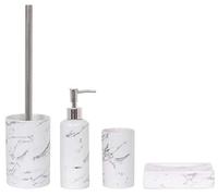 MSV Toscana Lot de 4 accessoires de salle de bain avec distributeur de savon, brosse à dents, porte-savon et porte-brosse à dents Blanc