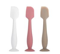 MSVP Lot de 3 spatules applicatrices de crème pour couches de bébé, spatule en silicone souple avec base ventouse (blanc, rouge, gris)