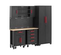 MSW Armoire de garage - modulable - plan de travail de 132 x 42,7 x 2,5 cm - paroi perforée - 2 chariots à roulettes - verrouillable MSW-GTC-200G