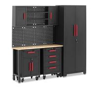 MSW MSW-GTC-200G Armoire d'atelier modulaire - 132 x 42,7 x 2,5 cm - Plaque murale perforée - 2 bacs à roulettes verrouillables - Armoire à outils en métal - Armoire suspendue