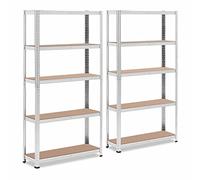 MSW Étagère charge lourde - 90 x 30 x 180 cm - Supporte 5 x 175 kg - Gris - Lot de 2 MSW-STSH-33