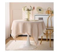 Mswborml Amovible Nappe Ronde Anti Tache en Coton Lin, Anti-Poussière Nappes Circulaires pour Table à Manger Cuisine Nappe de Table Linge de Table Lavable avec Franges, Lavable,B,90x150cm/35x59in