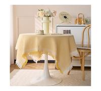 Mswborml Respirant Nappe Ronde avec Franges, Anti Tache Nappe de Table Ronde en Coton Lin, Anti-Poussière Linge de Table Nappe, Doux Nappes Circulaires pour Table À Manger,E,180x380cm/71x150in