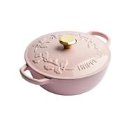 Mswborml Ronde Cocotte en Fonte Émaillée avec Couvercle 20 cm, Casserole de 2,5 L avec Couvercle, Rose Cocotte en Fonte Induction, Batterie de Cuisine Robuste pour Braiser, Ragoûts
