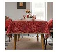Mswborml Rouge Nappe Table Basse Salon, Élégante Nappe Rectangulaire avec Bordure en Dentelle Dorée, Linge de Table Nappe Lavable Couverts de Table Rectangle pour Décoration,A,140x240cm/55x94in