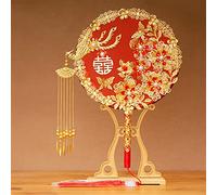 MSWgjYRQ Éventail décoratif pour mariage - Nœud de groupe de mariage - Fait à la main - Fleurs chinoises vintage - Décoration de photographie LC09 - Éventails pliants décoratifs (C1 sans ventilateur)