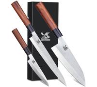 MSY BIGSUNNY Lot de 3 couteaux à sashimi - Ensemble de sushi (3 en 1) - Acier inoxydable - Marron