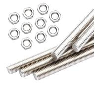 msymsyu Lot de 5 tiges filetées en acier inoxydable M8 x 100 mm, avec 10 écrous hexagonaux M8, la tige filetée peut être utilisée aussi bien pour la fixation d'assemblages que pour la réparation