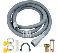 msymsyu Tuyau de vidange de 1 m pour machine à laver et lave-vaisselle avec 1 raccord d'eau à fermeture automatique, rallonge de tuyau de vidange avec colliers de serrage, arceau et raccord de tuyau