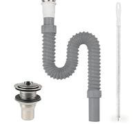 msymsyu Tuyau de vidange de 75 mm - Gris - Tuyau d'écoulement flexible - Avec modèle 32 pièces d'évacuation et brosse de nettoyage de 45 cm - Siphon flexible de qualité supérieure - Pour salle de bain