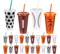 MSYU Lot de 24 gobelets réutilisables en plastique avec couvercle et paille pour décoration de fête sur le thème du sport - Pour enfants, adultes, petit ami, entraîneur, anniversaire ou fête sportive