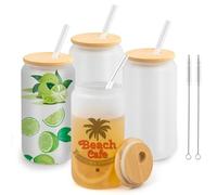 MSYU Lot de 4 canettes vierges en verre de sublimation - 470 ml - Canette de bière givrée avec couvercle et paille - Gobelets en verre de sublimation pour café glacé, jus, soda, boissons