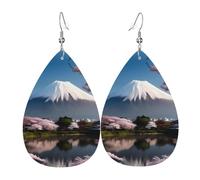 Mt. Fuji au début du printemps Boucles d'oreilles en cuir avec pendentif en forme de goutte, accessoires polyvalents et élégants pour femme.