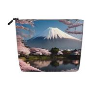 Mt. Fuji au début du printemps Trousse de maquillage polyvalente en faux chanvre - Organiseur de toilette de voyage, parfait pour un usage quotidien, les voyages d'affaires et plus encore., Noir ,