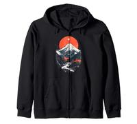 Mt Fuji Japon Nature Coucher de Soleil Rivière Encre Style Sweat à Capuche