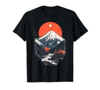 Mt Fuji Japon Nature Coucher de Soleil Rivière Encre Style T-Shirt