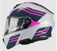 MT Helmets Genesis Casque modulaire rabattable, blanc/rose/bleu | Double visière, design sportif, ouverture frontale, pour moto, ventilation intégrée