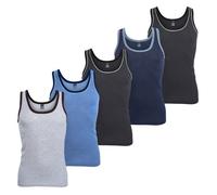 MT Herren Melange Tank-Top (5er Pack) Baumwoll Feinripp Unterhemden ärmellos - 5farb-Pack mit Blau 5 (M) 3