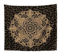 MT Majami Tenture murale Mandala indienne 200 x 150 cm Noir doré Polyester Tapisserie murale