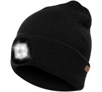 MT MALATEC 22663 - Bonnet lumineux avec lampe frontale - 4 LED - Rechargeable par USB - Pour enfants et adultes - Unisexe - Noir, Noir , taille unique