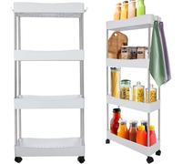 MT MALATEC 24291 Chariot de cuisine modulable à 4 niveaux avec crochets debout étroits avec roulettes Blanc