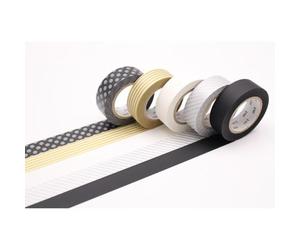 MT MASKING TAPE Assortiment de 5 rouleaux adhésifs de décoration en papier washi 1,5cm x 7m, GOLD/SILVER 2