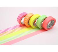 MT MASKING TAPE Assortiment de 5 rouleaux adhésifs de décoration en papier washi 1,5cm x 7m, Néon 2