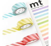 MT Ruban de masquage Washi - Ruban adhésif en papier washi - 15 mm x 7 m (rayures : menthe, citron, rouge)