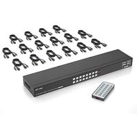 MT-VIKI Commutateur KVM HDMI 16 ports avec télécommande infrarouge, 16 câbles KVM, sélecteur de bureau, 4 ports USB, 2 racks 4 K30 Hz