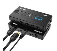 MT-VIKI Commutateur KVM HDMI 4K60Hz 4 ports 4 PC 1 moniteur prend en charge le clavier, la souris et les haut-parleurs avec 4 câbles USB et 4 câbles HDMI 2.0