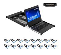 MT-VIKI Console KVM Switch HDMI avec écran 17 pouces 16 ports avec écran LCD 17 pouces, pavé tactile, rails, hotkey OSD DVI