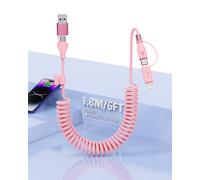 MTAKYI 4 in 1 Spiral Charging Cable, MFi Certified Nylon USB/USB-C Lightning Cable/USB C, Fast Charging iPhone Cables 60W for iPhone 16 15 14 13 12/iPad/Android/Laptop, Stand