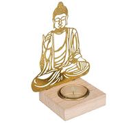 mtb more energy Bougeoir décoratif Way of Bouddha - Métal doré avec pied en bois - Décoration de méditation