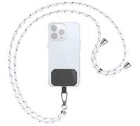 mtb more energy® Chaîne de téléphone portable universelle Rayures blanches et grises Pièces métalliques de couleur argentée Compatible avec de nombreuses coques de téléphone portable Cordon