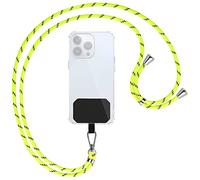 mtb more energy® Chaîne universelle pour téléphone portable - Jaune fluo - Pièces métalliques de couleur argentée - Compatible avec de nombreuses coques de téléphone - Cordon de serrage