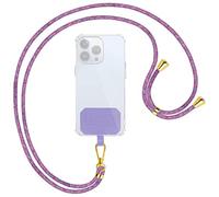 mtb more energy® Chaîne universelle pour téléphone portable - Licorne violette - Pièces métalliques de couleur or - Compatible avec de nombreuses coques de téléphone portable - Cordon à accrocher