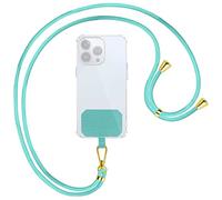 mtb more energy® Chaîne universelle pour téléphone portable - Vert menthe - Pièces métalliques de couleur or - Compatible avec de nombreuses coques de téléphone - Cordon à accrocher autour du cou