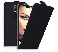 mtb more energy® Housse Coque Flip pour Nokia 7.1 Dual SIM (5.84'') / Noir/Similicuir/étui Poche Pochette de Protection