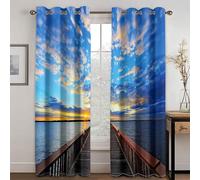 MTBDDyyds 2 Panneaux Coucher De Soleil Plage Pont en Bois 170X200Cm Rideaux Occultants, Rideau Occultant Décor Microfibre pour Chambre d'enfants Salon, Polyester Rideau A Oeillets Décoration